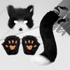 Faux Fur Fox Tail Cat Wolf Cosplay Costume Set Plush Mask Fluffy Paw Gloves Anime Accessories Halloween Party For Girls Women
