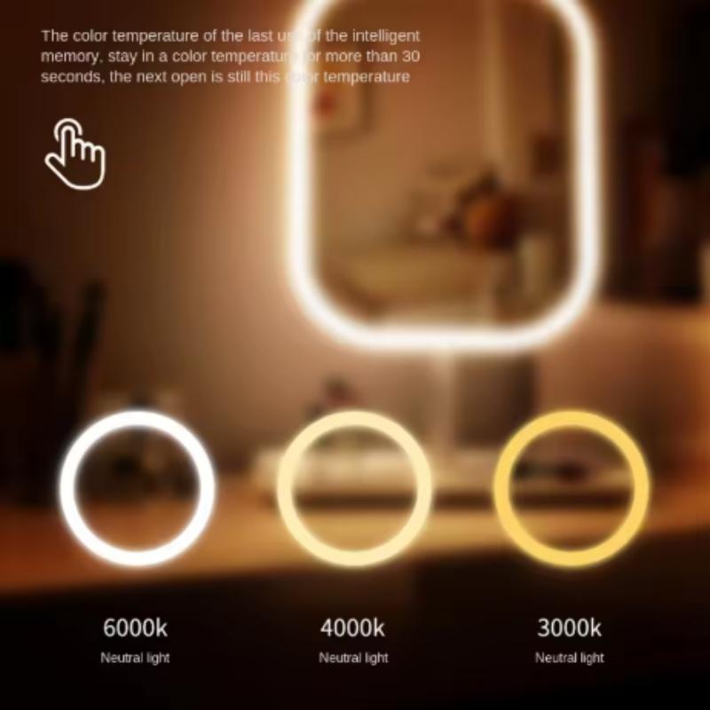 Adjustable 3 Color Light LED Makeup Mirror USB Rechargeable Brightness Cosmetic Mirror 270° Rotation Desktop Vanity Mirror