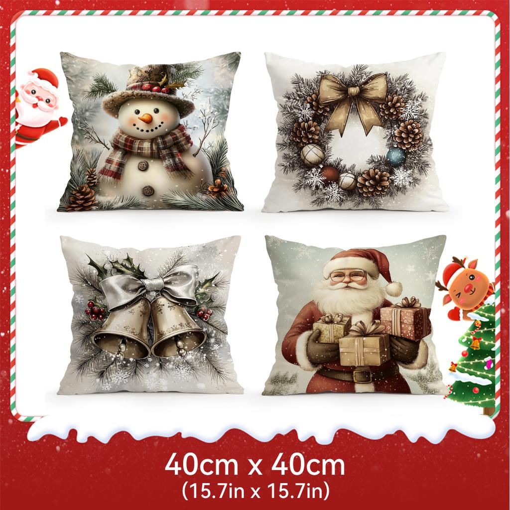 Vintage Santa Claus Snowman Pillowcase Bedroom Cushion Cover 100% Polyester Living Room Cushion Pillowcase Home Decor