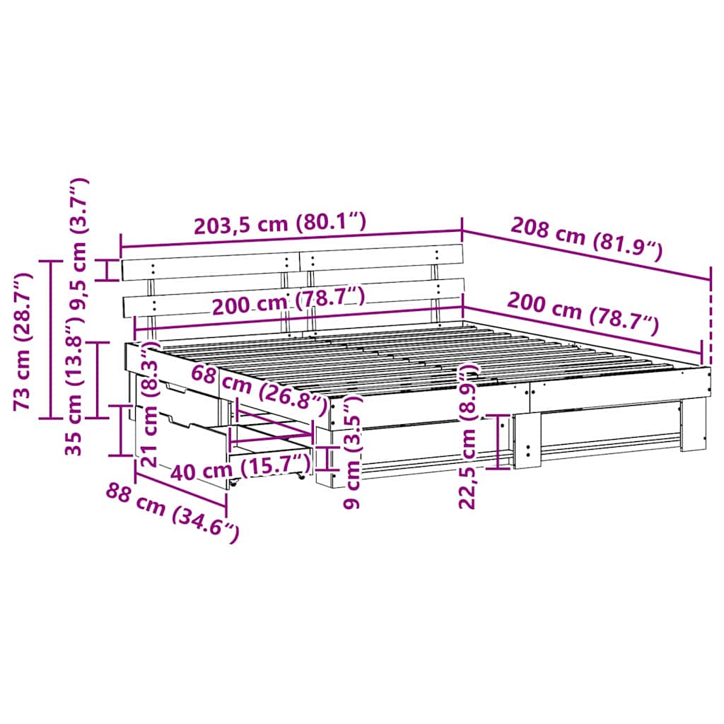 Bed Frame with Headboard White 200 x 200 cm Solid Pine Wood