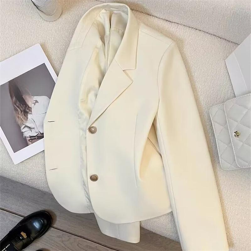 

Пиджак для женщин Весна Белый Короткий Стиль Маленький Рост Тонкий Темперамент Повседневный Стиль Для Езды на работу Топ для Женщин Куртки и Пальто Женские S слоновая кость