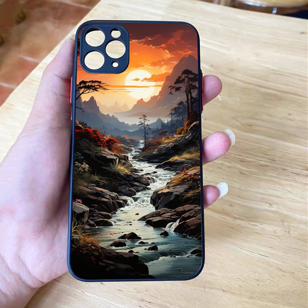 Landscape Painting Shockproof For iPhone X XR XS 11 12 13 14 15 16 pro Mini MAX transparent Matte Phone Case