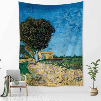 Idylická lesní kabina Tapiserie Nástěnný závěs Bohémské psychedelické tajemství Van Gogh Olejomalba Výzdoba ložnice