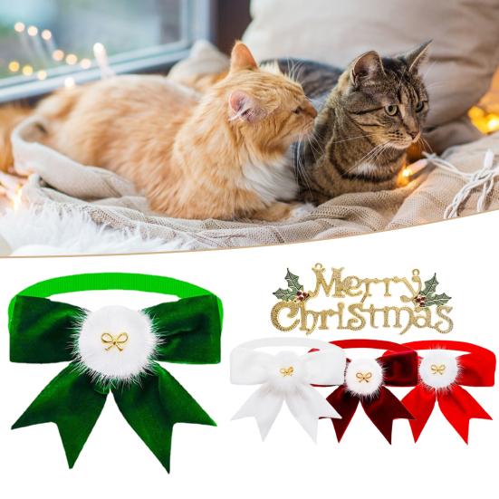 Schleifen-Haustierhalsband Verstellbar Nicht verblassend Hautfreundlich Lebendige Farbe Verschleißfest Verkleidung Polyester Neujahr Weihnachten Schleifen-Haustierhalsband