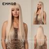 European Style Champagne Brown Long Straight Hair Wig with Bangs