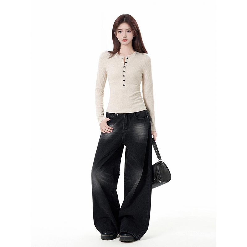 Women's Slim-Fit Long-Sleeve Henley Top: Waist-Cinching Base Layer for Autumn/Winter 2026