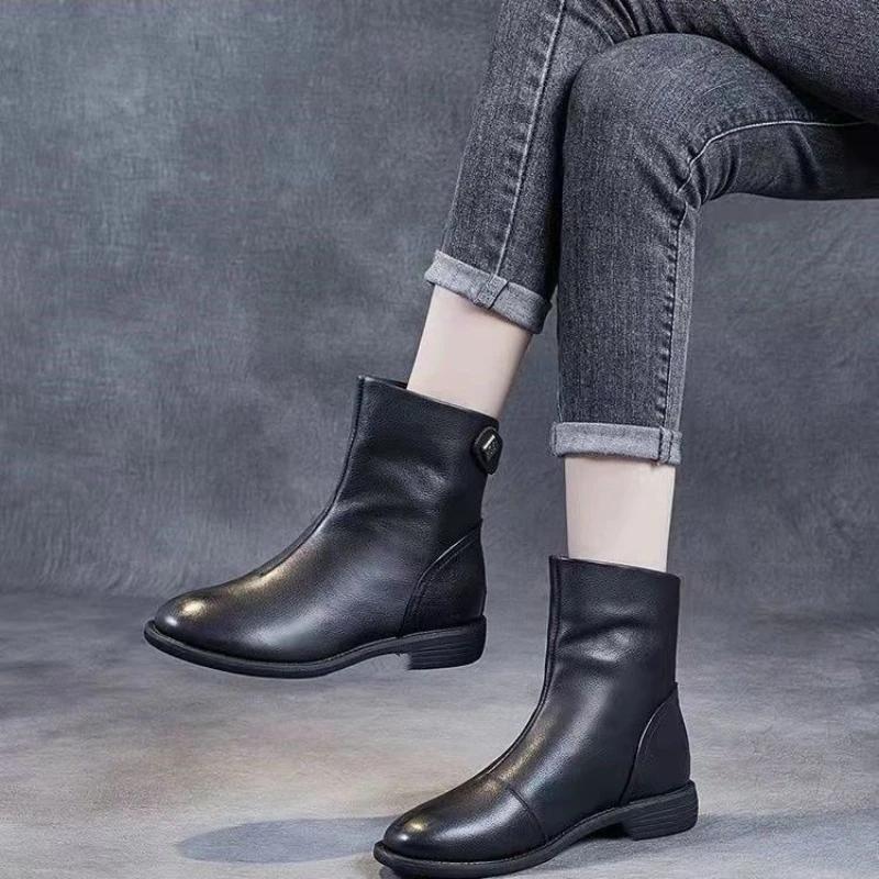 Fashion Leather Booties Fur Round Toe Black Footwear Hot Boot Designer Luxury Woman Short Shoes New In Sale Y2k Pu Ankle Boots for Women