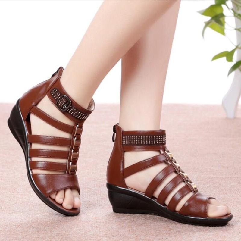 Fashion AIYUQI women sandals 2025 summer new women genuine leather sandals large size 41 42 43 rhinestones Roman sandals ladies mother