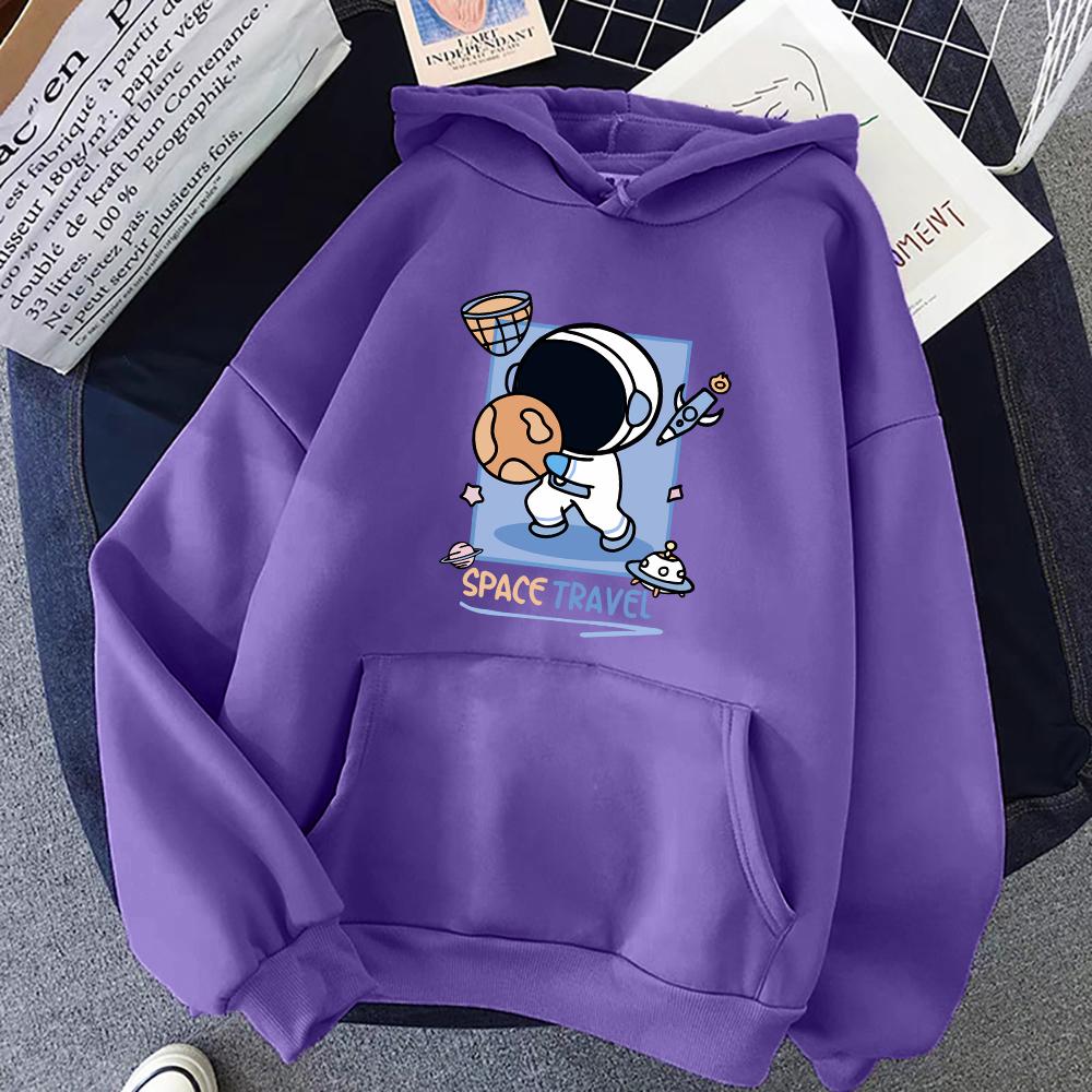 Space Travel Astronauts Throwing Basketball Prints Female Hoodie Harajuku Street Hoody Vintage Casual Sweatshirt Autumn Hooded