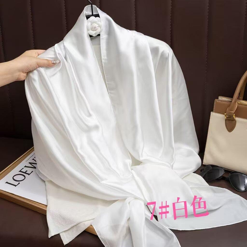 Universal in all seasons, solid-color simulated silk scarf for women, small neck decoration, versatile for women, long silk scarf, shawl for women