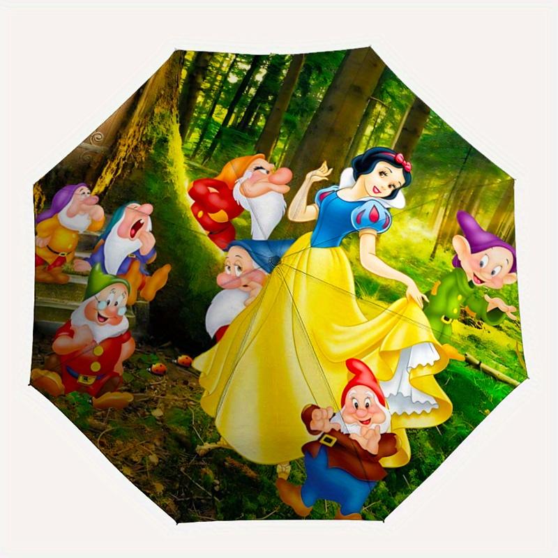 1pc Snow White and Seven Dwarfs Auto Open Close Umbrella, Portable 3-Fold Design with 8-Bone Iron Frame, Outdoor, for Fans, Travelers, Daily