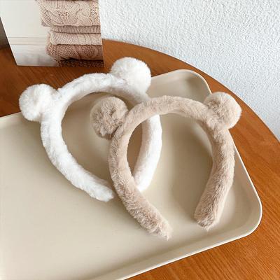 Kış Peluş Sevimli Ayı Kulak Hairband Yüz Makyaj Bandı Kadın Kız Saç Kafa Bandı Hoop Aksesuarları Scrunchie Headdress Şapkalar