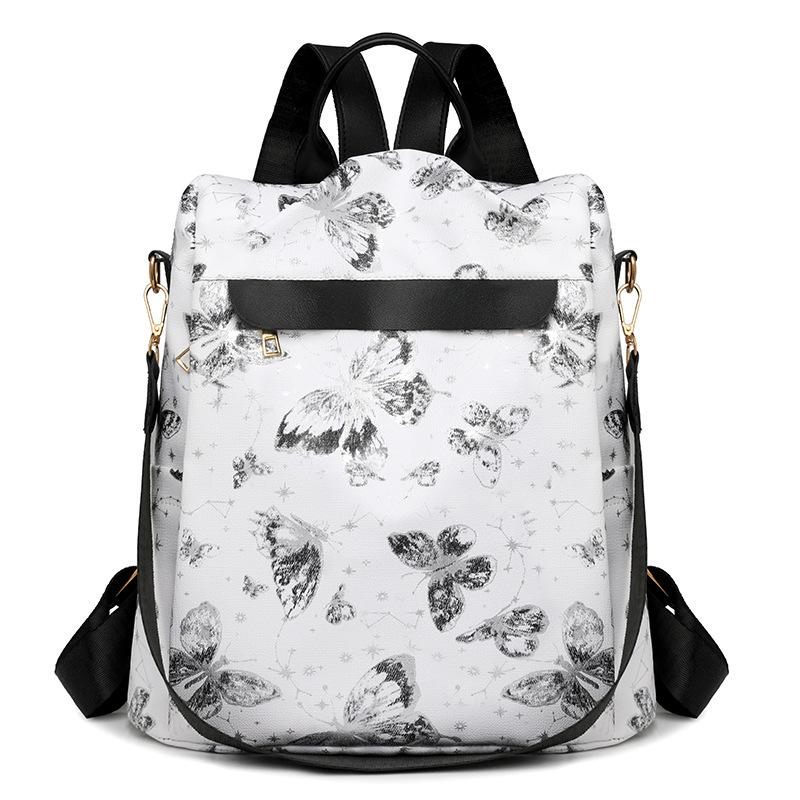 

Рюкзак Anti-Theft, женский, мягкий, кожаный, большой емкости, с принтом бабочек, многофункциональная сумка через плечо чёрный