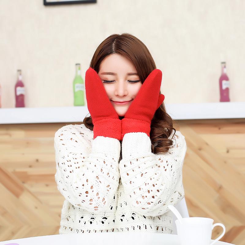 Women's Extra Thick Cuffed Mittens - Winter Rabbit Wool, Double Layer Warmth