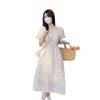 Coffee Break French Retro Floral Dress Women's Summer High-end Temperament Waist Bubble Sleeves Gentle Wind First Love Long Dress