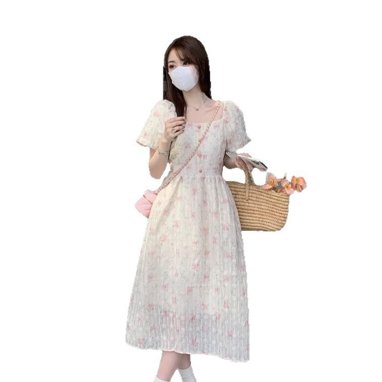 Coffee Break French Retro Floral Dress Women's Summer High-end Temperament Waist Bubble Sleeves Gentle Wind First Love Long Dress