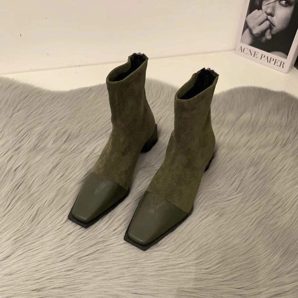 Woman Ankle Boots Fashion Fur Suede Mid Heel Short Boots Autumn Winter Ladies Elegant Square Toe Back Zippers Botas Mujer 2025