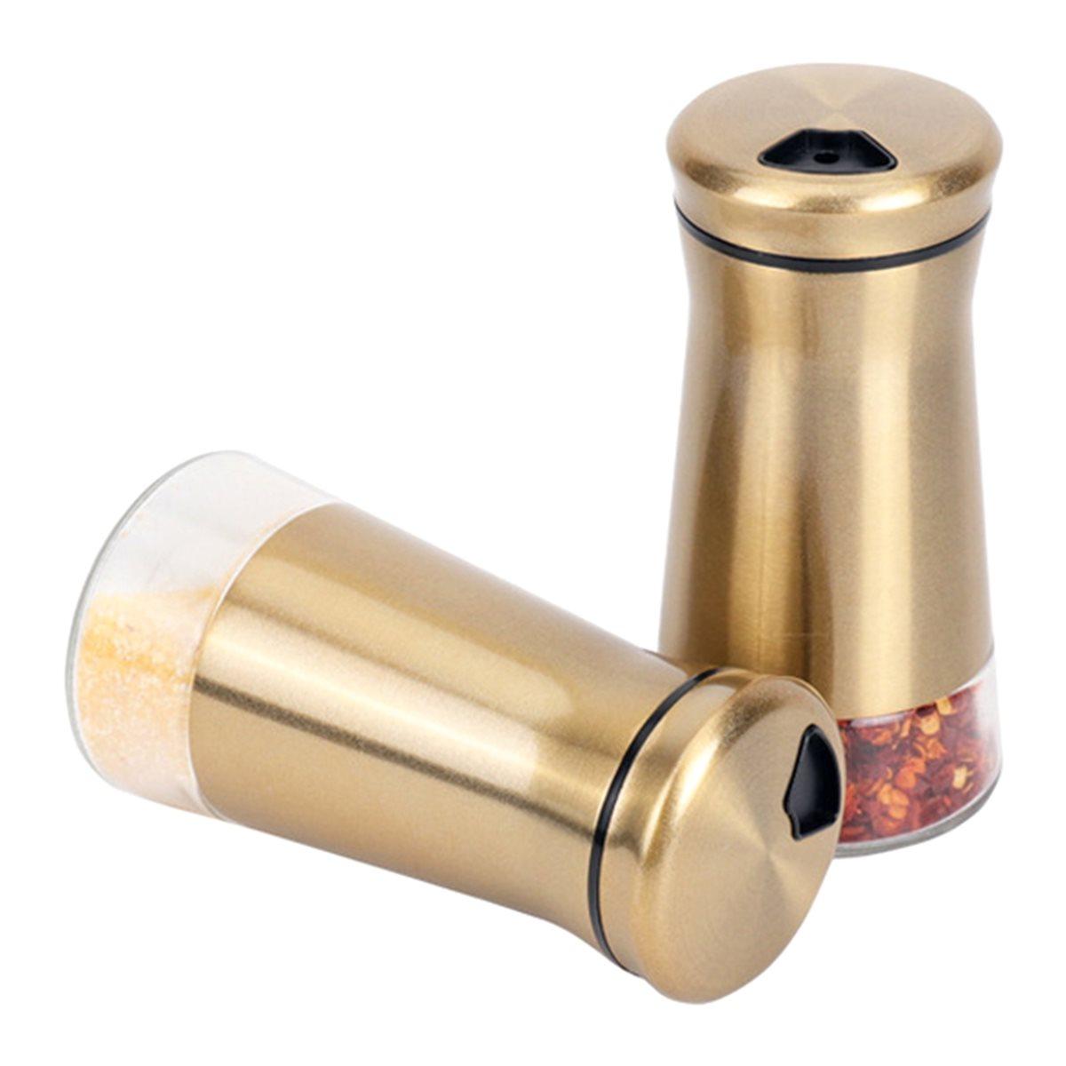 

2PCS Stainless Steel Salt and Pepper Shakers Clear Bottom Bottle Container with Stainless Steel Top Copper Spice Jars China Mainland