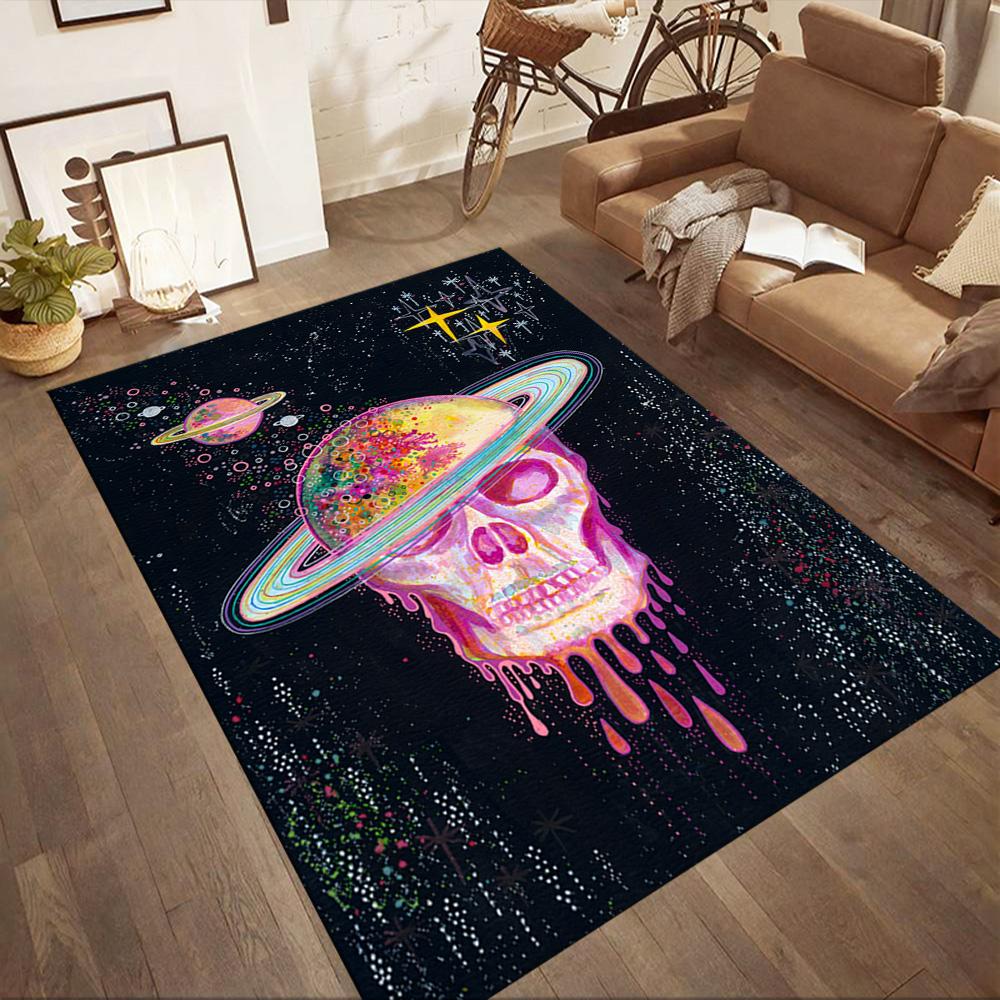 Colorful Skull Artwork Floor Mats for Living Room, Bedroom and Room Decoration Are Suitable for Gifts.