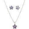Rhodium Plated Silver Toned American Diamond Studded Floral Shaped Pendant Chain With Earrings Jewellery Set For Women And Girls
