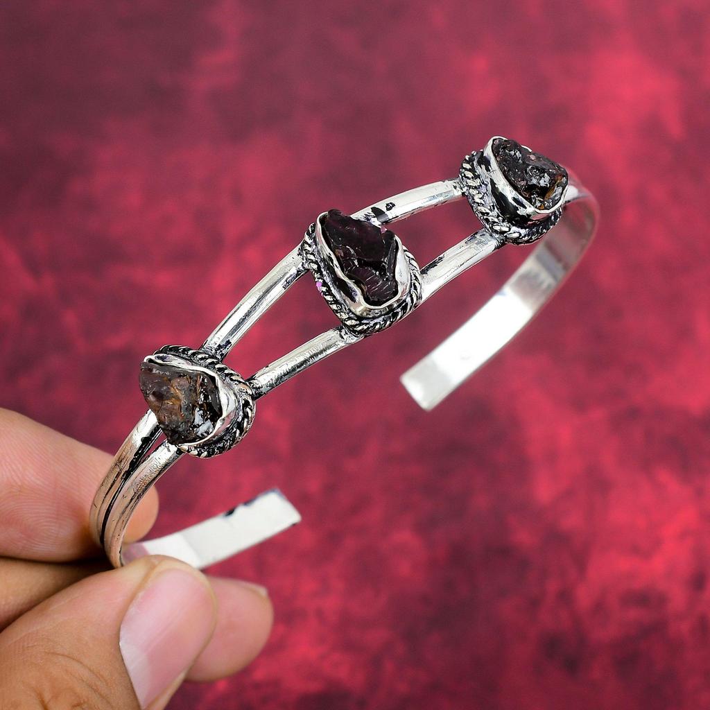 Rough Smoky Topaz Gemstone Jewelry, 925 Sterling Silver Bracelet, Handmade Beautiful Adjustable Bracelet Jewelry For Women