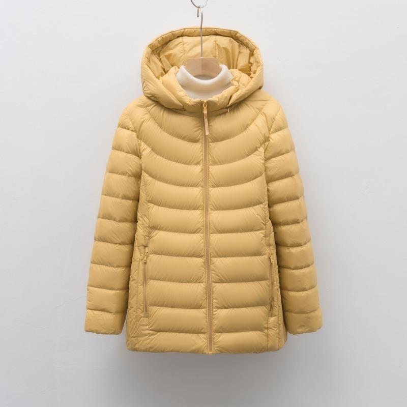 Women's 90% White Duck Down Simple Solid Color Hooded Detachable Lightweight Down Jacket