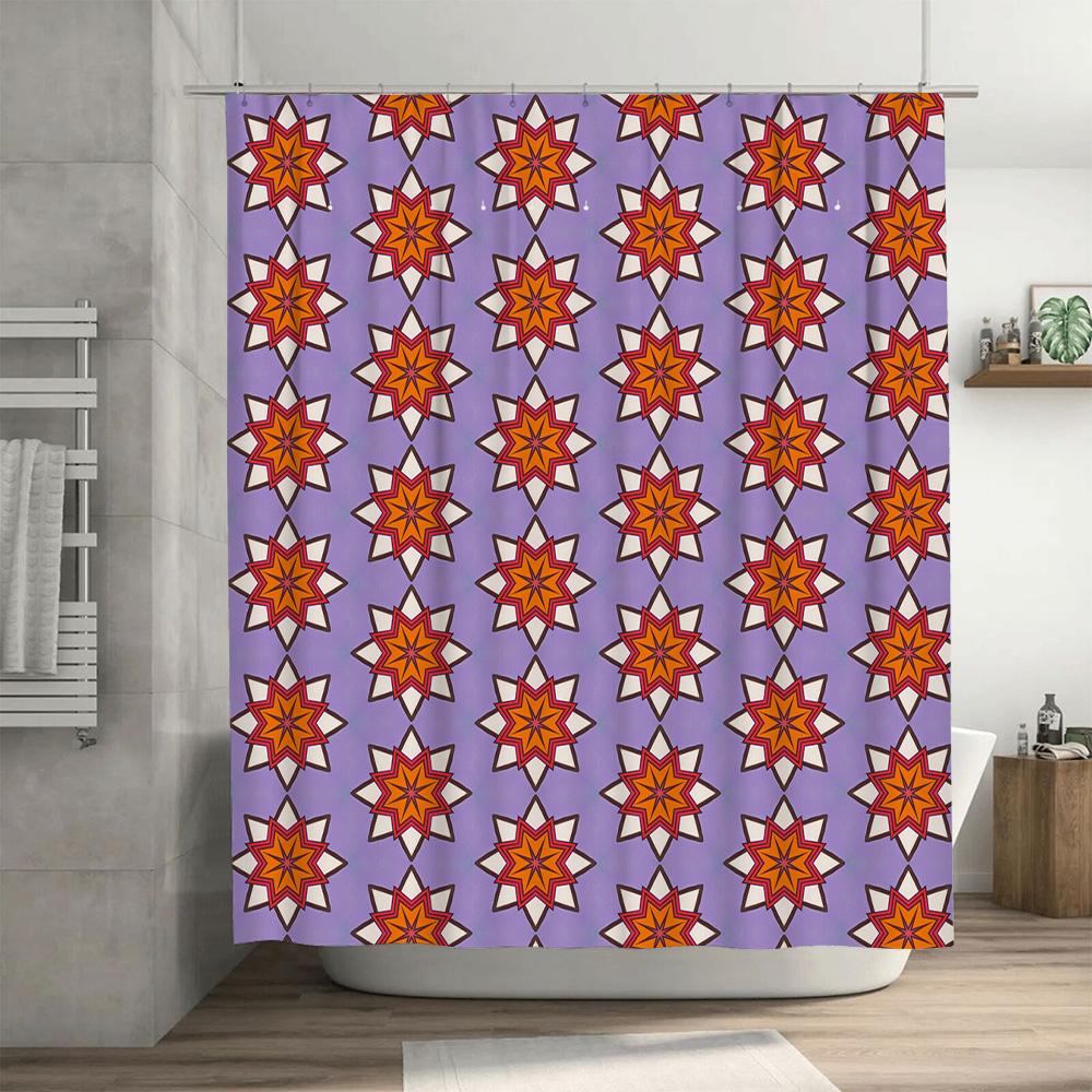 Modern 3D Printed Shower Curtain With Purple And Orange Floral Pattern Waterproof Fabric Bathroom Decor Size Customizable For Yo