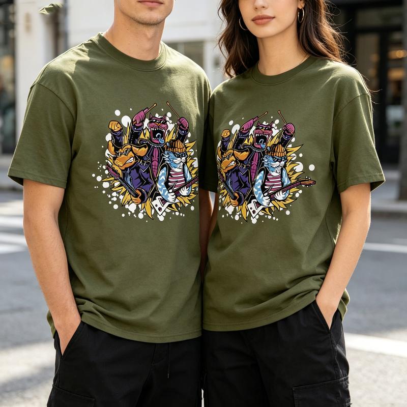 Rock Band Cats Graphic Tee for Unisex Unisex Music Lover T Shirt Casual Summer Top