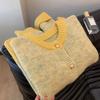 Yellow Short Sweater Coat for Women Spring Autumn Outfit Lazy Style Knitted Cardigan Top