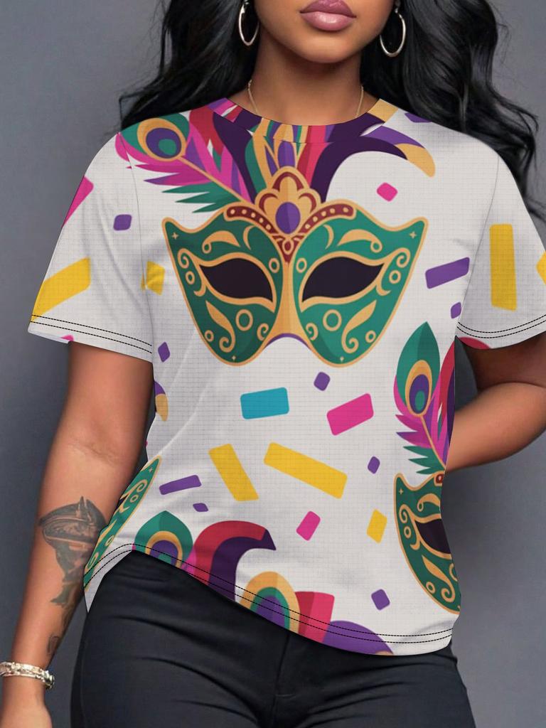 Seamless Carnival Mask Pattern Women's T-Shirt Digital Print Design Comfortable Fit
