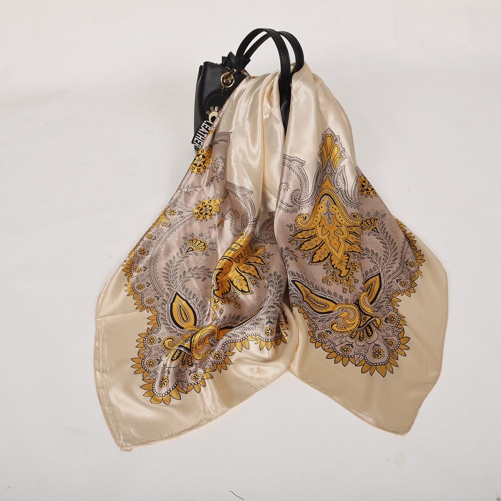 Winter Blue Red Silk Scarf Hijab Ladies Fashion Accessories Satin Square Scarves Foulard Spring Fall Head Scarves Shawls 90*90cm