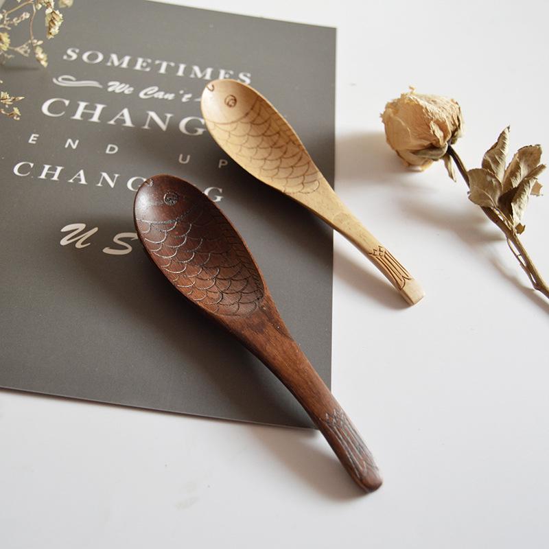 Creative Wooden Cartoon Fish Spoon - Children's Chestnut Wood Tableware