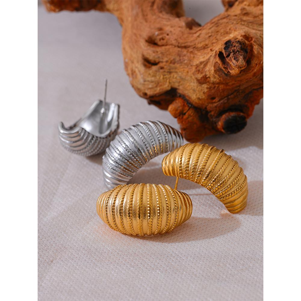 Yhpup Fashion Stainless Steel Geometric Croissant Stripe Earrings Waterproof Gold Silver Color Metal Texture Daily Jewelry New