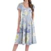 A Casual And Fashionable V-Neck Short-Sleeved Medium-Length Dress With Floral Prints For Women