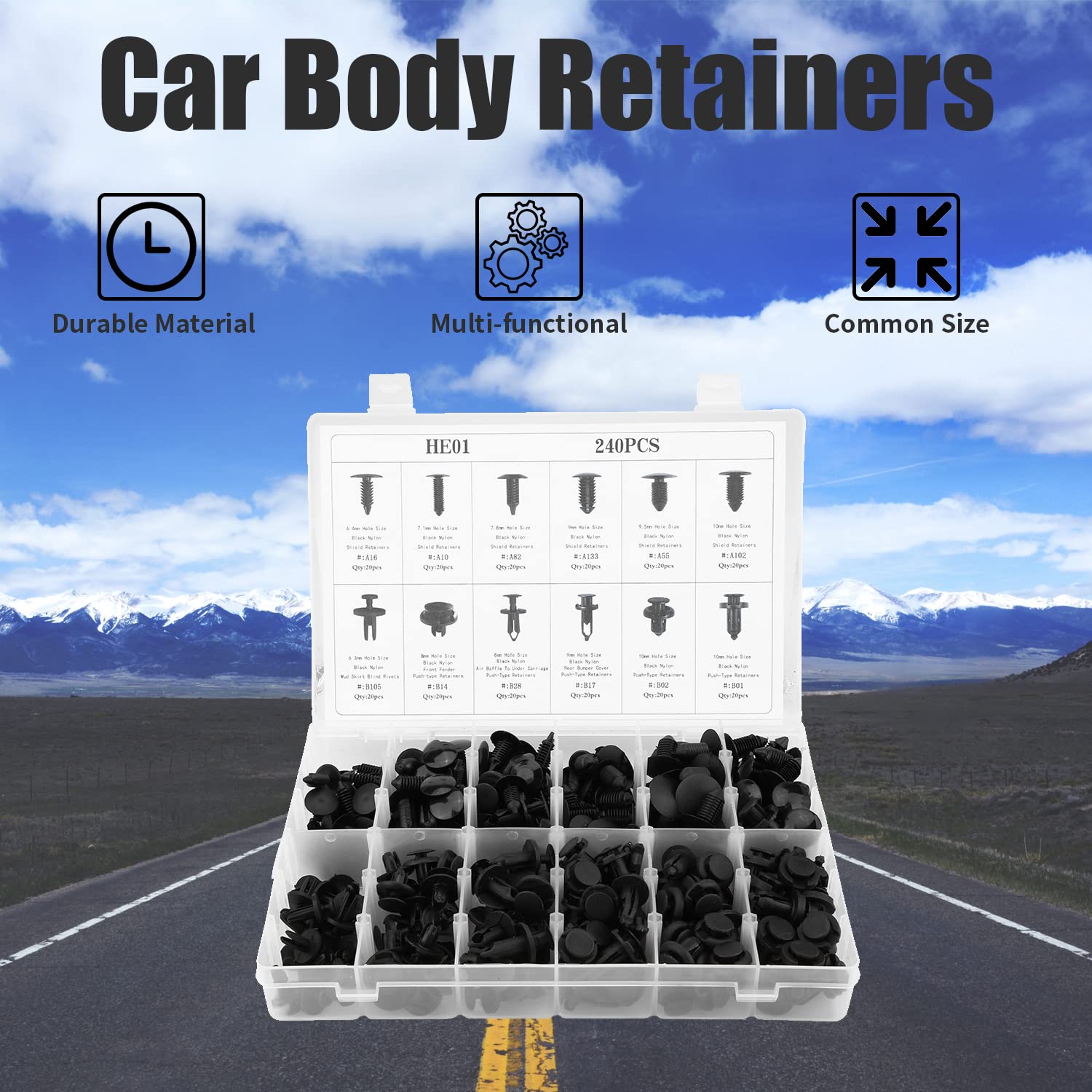 240pcs 12 Sizes HE01 Car Body Push Type Retainers Push Pin Trim Bumper Fixed Clamp Bumper Fastener Clip Push Pin Rivet Trim Auto Plastic Rivet