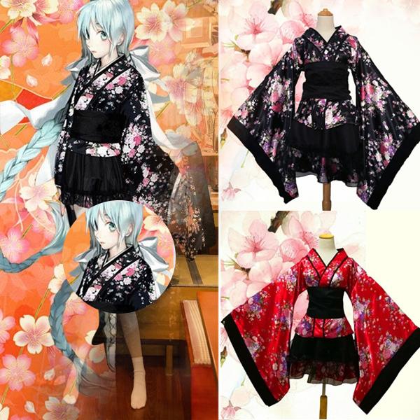 Japonské Anime Cosplay Kimono Krajka Lolita Potisk Třešňových Květů Halloweenský Maškarní Kostým Pro Ženy