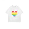 White T-Shirt With Rainbow Heart Print Kindness Equality Peace Love Inclusion Diverse Hope Design For Casual Wear And Pride Events