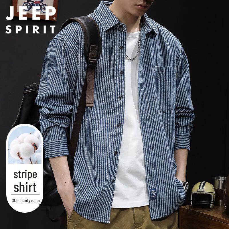 JEEP SPIRIT Men s Striped Long Sleeve Casual Shirt Jacket 3XL