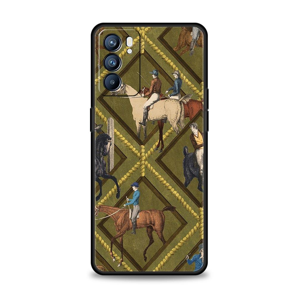 Case For Oppo A54 A53 A52 A9 A15 A95 A17 A16 A76 A74 A57 Find X6 X5 Reno8 Reno7 Reno6 Pro 5G Cover Galloping Horse Girl Drawing