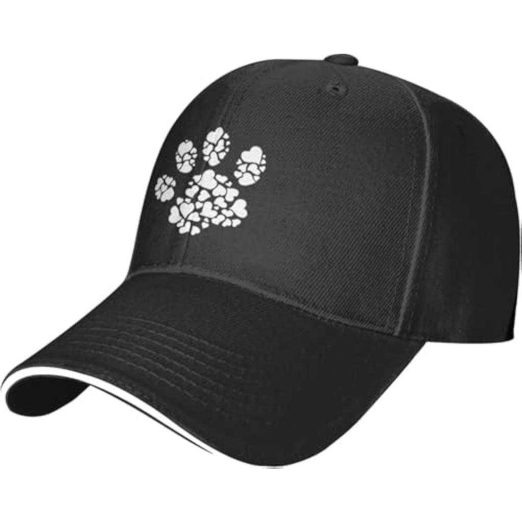 Heart Paw Print Baseball Cap Polyester Adjustable Dog Lover Casual Baseball Hat for Adult