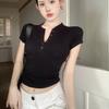 V Neck Button T Shirt Basic Short Sleeve Crop Top Women T-shirt Casual Tank Top Slim Female Crop Top Fashion Girl Tee Shirt Y2k Streetwear