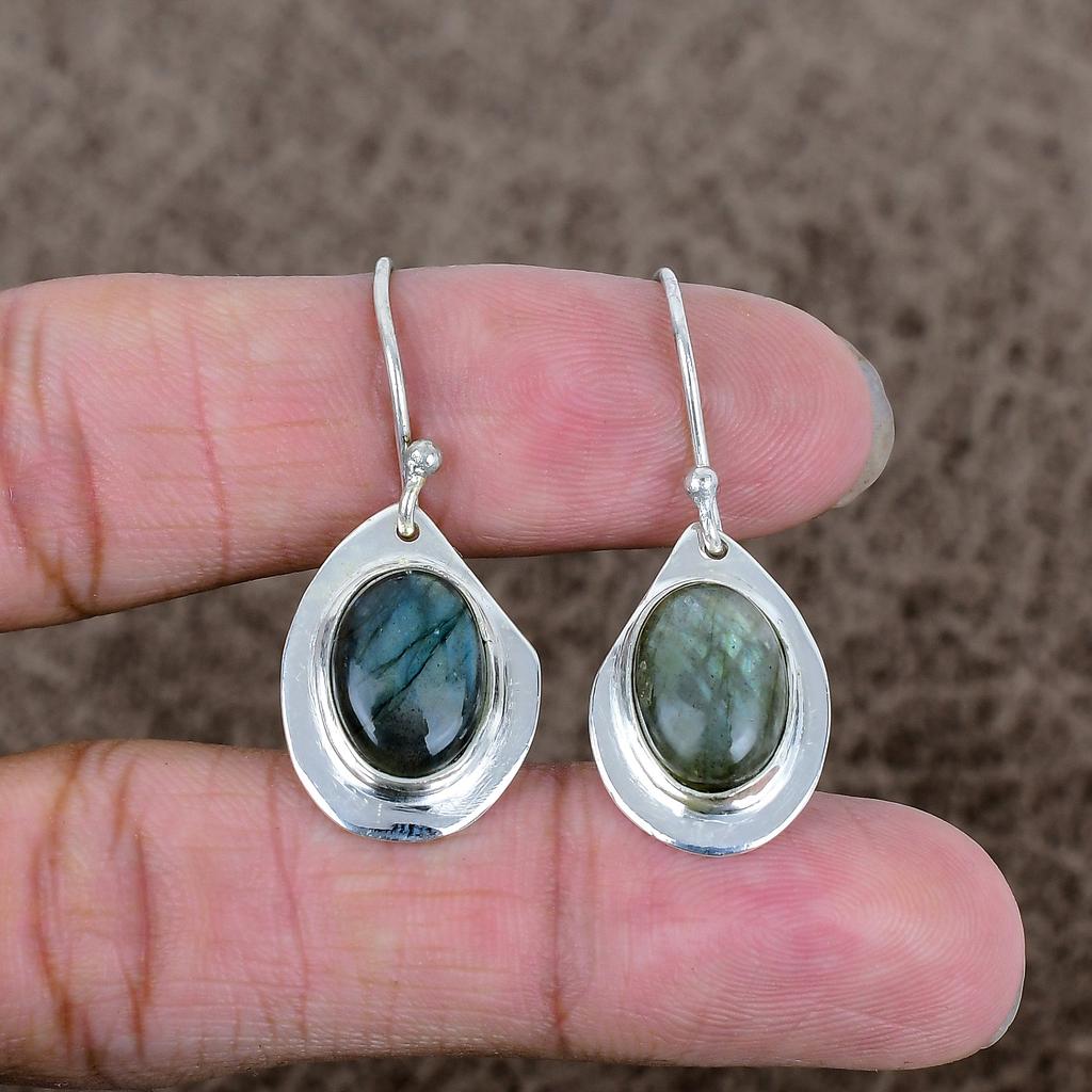 Labradorite Gemstone Handmade 925 Sterling Silver Jewelry Earring 1.58" KKG-646