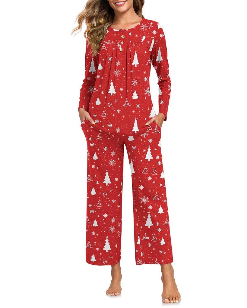 Women's Long Sleeve Pajama Set: 2-Piece with Pockets, Casual Homewear - Long Pants