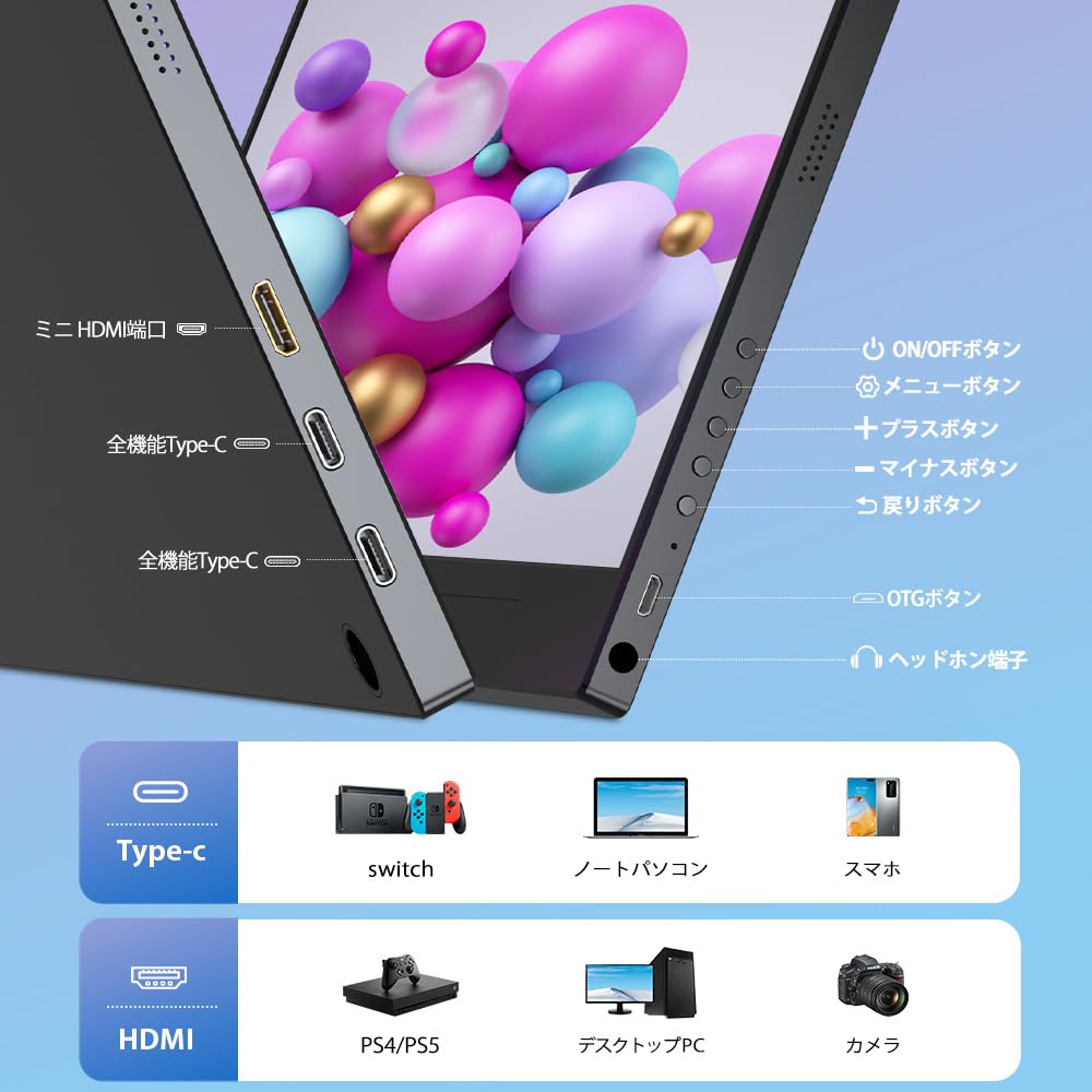 Mobile Monitor Touch Panel 14 Inch Mobile Display FHD 1920x1080 IPS LCD Panel Lightweight Thin VESA Compatible Protective Cover Compatible with