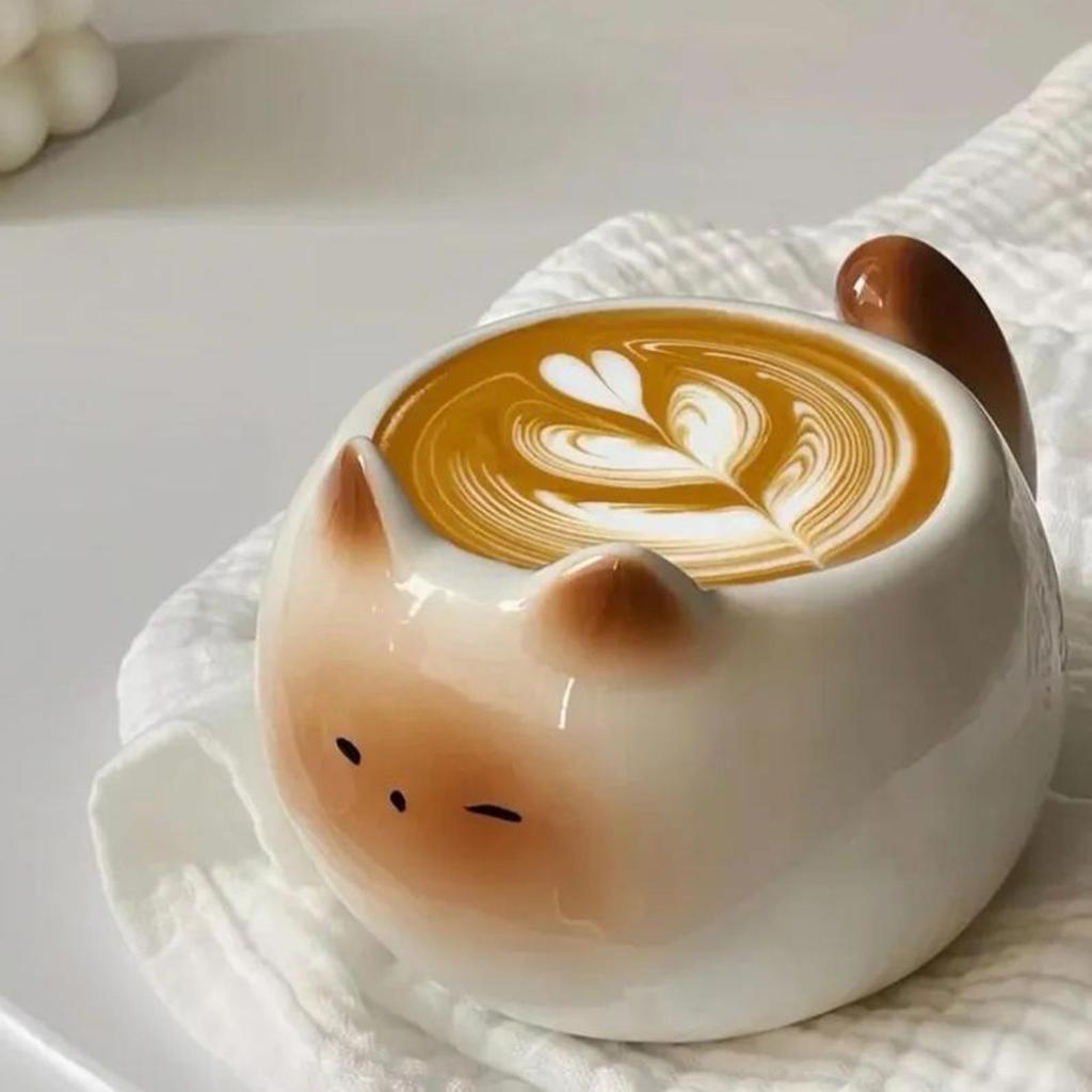 Vintage Stacking Mugs Siamese Cat Ceramic Coffee Cup Creative Design Girl Water Cup High Appearance Extra Large Tumbler Decor