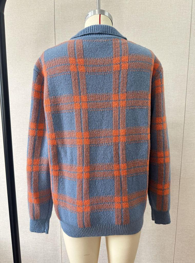 Women's Casual Plaid Long Sleeve Lapel Cardigan Sweater