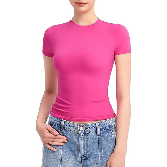 European & American Style Women's Milk Silk Round Neck T-Shirt - Short Sleeve Pullover
