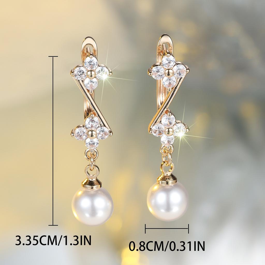 White Pearl Zircon Stone Flower Hoop Earrings Luxury Female Gold Color Wedding Jewelry For Women