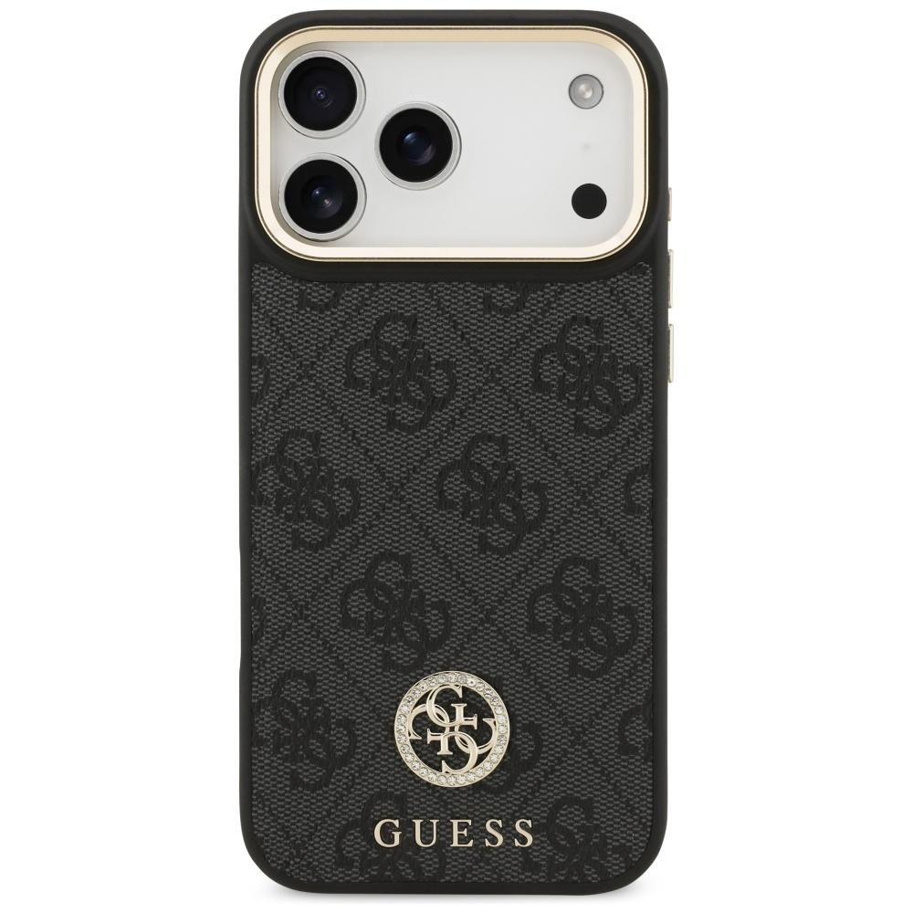 Guess 4G Strass Logo & Big StrapMetal Buttons MagSafe Case for iPhone 17 Pro Max Black