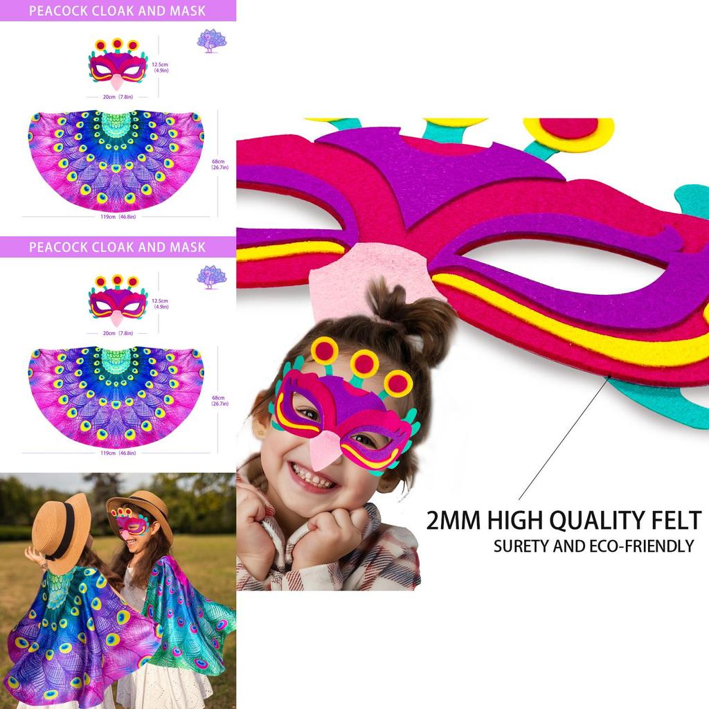 Childrens Peacock Costume Set With Mask And Wings For Halloween And Party Dress Up